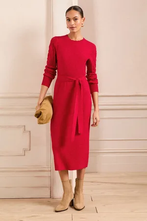 Love & Roses Crew Neck Scallop Long Sleeve Knitted Midi Dress40