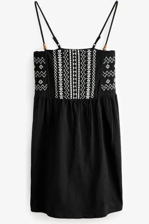 Next Embroidered Strappy 100% Cotton Mini Dress46tall