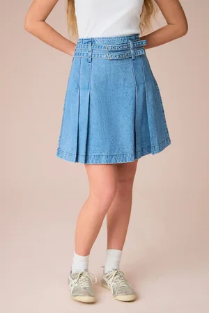Next 100% Cotton Denim Belted Kilt Skirt8