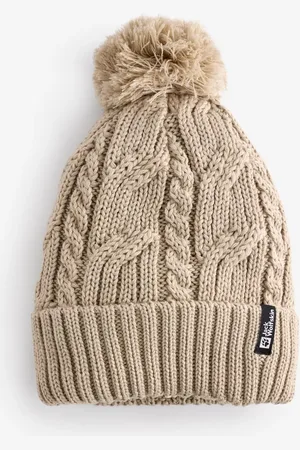 Jack Wolfskin Witte gebreide muts met pomponEén