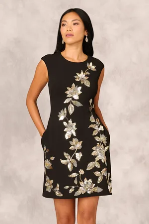 Adrianna Papell Aidan Mattox Beaded Crepe Black Short Dress42