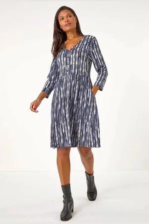 Roman Tie Dye Button Detail V-Neck Dress48