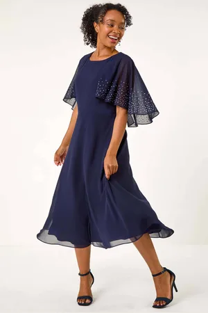 Roman Petite Hotfix Embellished Back Cape Dress40