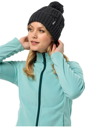 Jack Wolfskin Zwarte gebreide muts met pomponEén
