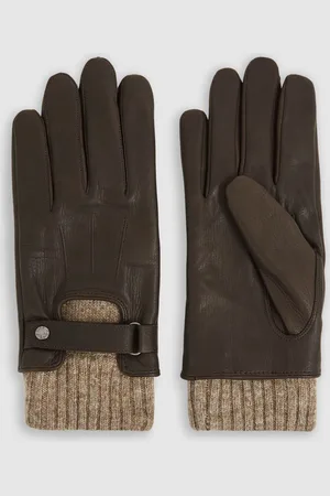 Reiss Sanford Leather Ribbed-Cuff GlovesL