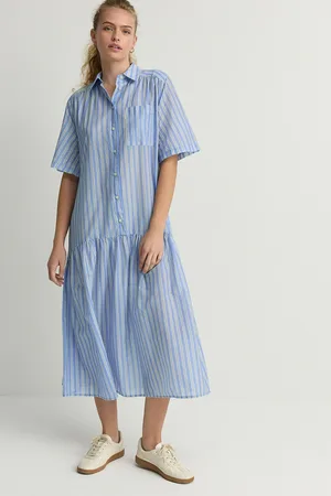 Next Short Sleeve Drop Waist 100% Cotton Maxi Shirt Dress34
