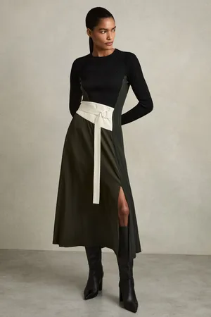 Reiss Emilina Rib-Knit Panelled Belted Midi Dress32