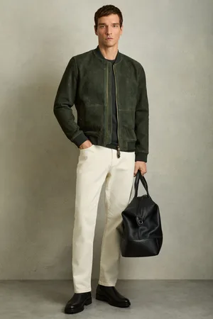 Reiss Block Leather-Sleeve Suede Bomber JacketM