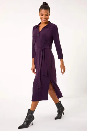 Roman V-Neck Belted Shirt Midi Dress42