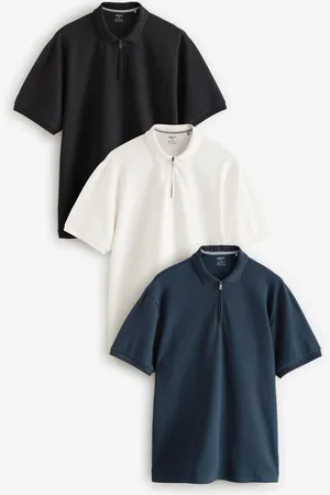 Next Short Sleeve Textured Quarter Zip Polo Shirt 3 PackM