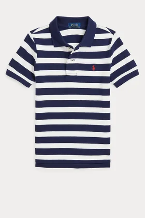 Ralph Lauren Boys Striped Pique Blue/White 100% Cotton Polo Shirt(1-5 jr)
