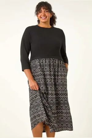 Roman Curve Contrast Print Skirt Midi Dress50