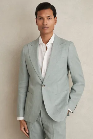 Reiss Warner Linen Single-Breasted Slim Fit Suit Blazer46r