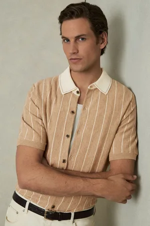 Reiss Worthy Wool Striped-Knit Short-Sleeve ShirtXL