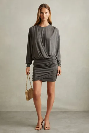 Reiss Xia jersey mini-jurk met ruche en pofmouwen32