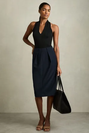 Reiss Gabi Pleated Crepe Pencil Skirt34