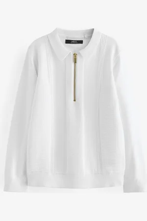 Next Quarter Zip 100% Cotton Long Sleeve Knitted Polo Shirt (3-16yrs)8 Jaar (128 cm)