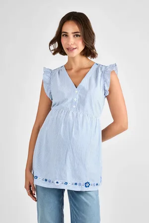 JoJo Maman Bébé Maternity Embroidered Stripe 100% Cotton Blouselarge