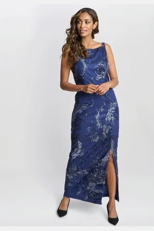 Gina Bacconi Blue Blake Floral Sequin Ankle Length Dress42