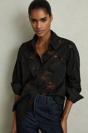 Reiss Lacey Lace-Front Shirt With Cotton38