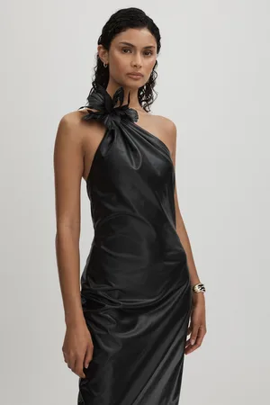 Halston Heritage Faux Leather One-Shoulder Maxi Dress36