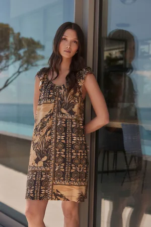 Next V-Neck Ruffle Sleeve Mini Dress with Linen36