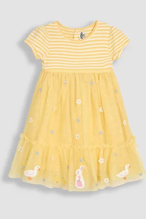 JoJo Maman Bébé 100% Cotton Appliqué Hem Tulle Party Dress116122cm