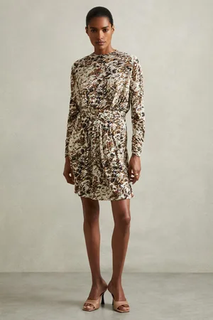 Reiss Jala Wool-Blend Floral-Print Jersey DressXS