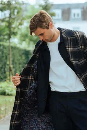 Harry Brown Jacob Fashion Wool Coat with Check Print50 Standaard (UK 40 R)