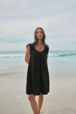 Next V-Neck Ruffle Sleeve Mini Dress with Linen50