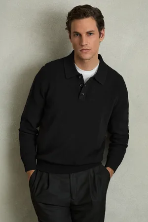Reiss Kingsley Wool Textured Long Sleeve Polo ShirtS