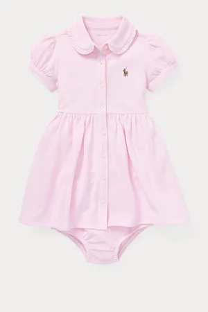 Ralph Lauren Baby Girls Pink Knit Pique 100% Cotton Oxford Dress and Bloomer Set9 maanden (74 cm)