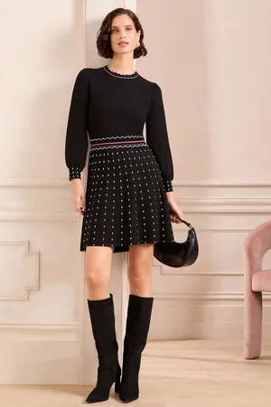 Love & Roses Petite Fine Gauge Scallop Detail Spot Knitted Mini Dress44