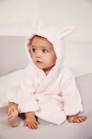 The White Company Babyroze badjas met konijnenoren van 100% katoenL