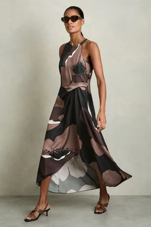 Reiss Michalie Satin Floral Tuck Midi Dress34