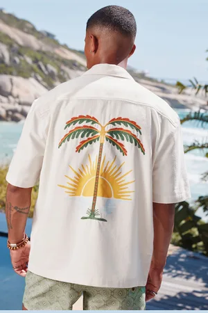 Next Overhemd met geborduurde palm en met korte mouwen van 100% katoen2X-Large