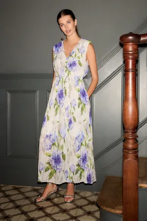 Next Shoulder Pad V Neck Tie Waist Plisse Midi Dress42