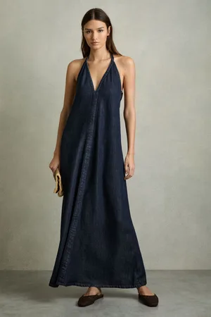 Reiss Rachel Denim Halterneck Maxi Dress44