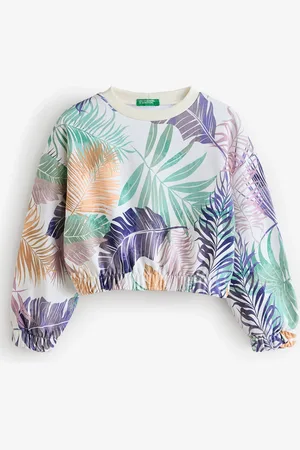 Benetton Girls All Over Pattern 100% Cotton White Sweatshirt116122cm