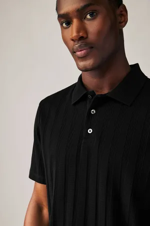 Next Vertical Textured Casual Button Neck 100% Cotton Polo Shirtxxxlarge