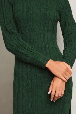 Lipsy London Longline Side Split Cable Knitted Dress38