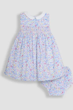 JoJo Maman Bébé Floral Print Smocked Sleeveless Summer 100% Cotton Dress104110cm