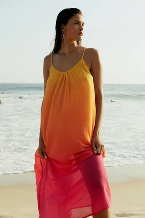 Chantelle Orange Aurora 100% Cotton Maxi Beach Dressmedium
