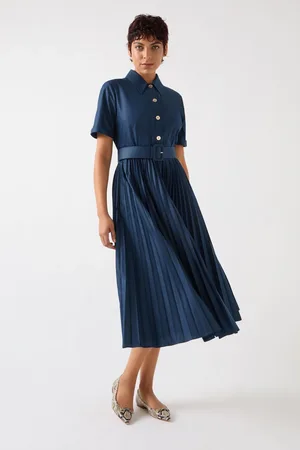 LK Bennett Cally Spring Pleated Cotton Shirt Dress40
