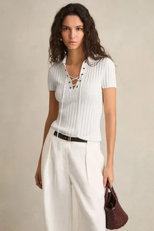Reiss Poppy Lace Up Rib Knit Toplarge