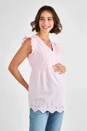 JoJo Maman Bébé Maternity Stripe Broderie 100% Cotton Blousemedium