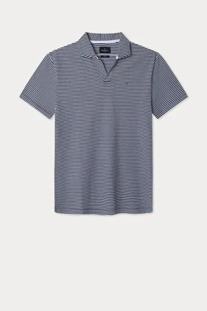 Hackett Striped Pique Knit Polo With Open CollarLarge