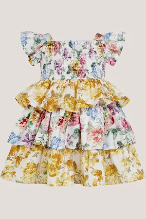 Monsoon Baby Floral Print Puff Sleeve Tiered 100% Cotton Dress9298cm