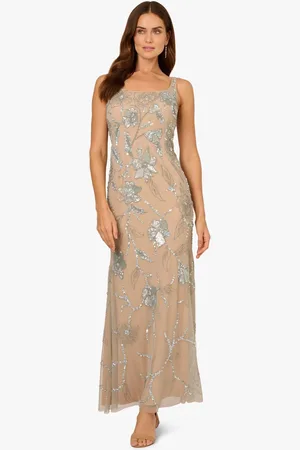 Adrianna Papell Beaded Mermaid Long Nude Dress44