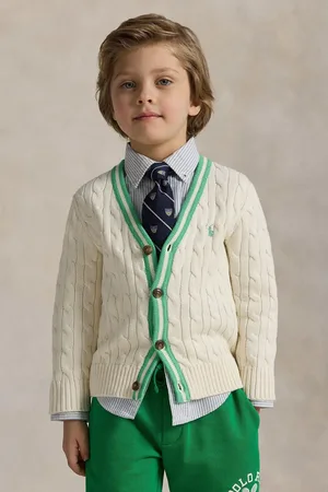 Ralph Lauren Boys Cable Knit Stripe Detail Cricket Cardigan10 jr